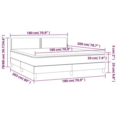 vidaXL Boxspringbett mit Matratze & LED Dunkelgrau 180x200 cm Stoff