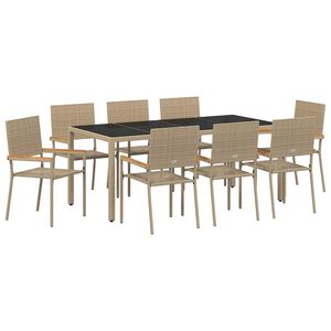 vidaXL Garten Essgruppe 9 stk. Beige Poly-Rattan