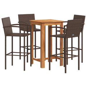 vidaXL 5-tlg. Gartenbar-Set Braun Massivholz Akazie und Poly Rattan