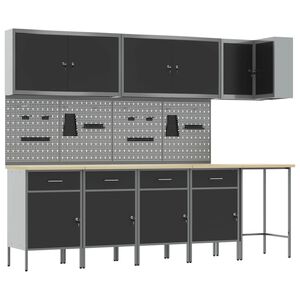 vidaXL Arbeitsschrankset mit Schubladen 12 Stk. Schwarz und Grau