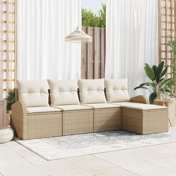 vidaXL Sofa Set mit Kissen 5 pcs Beige und Wei&szlig; Poly-Rattan