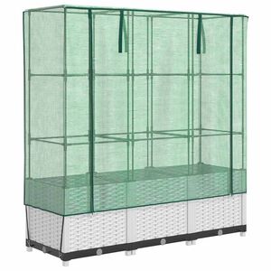 vidaXL Hochbeet mit Gew&auml;chshaus-Aufsatz Rattan-Optik 120x40x138 cm