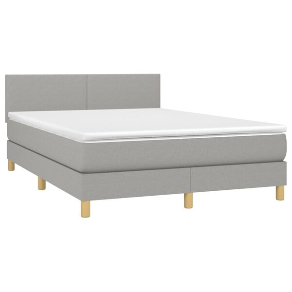vidaXL Boxspringbett mit Matratze & LED Hellgrau 140x200 cm Stoff