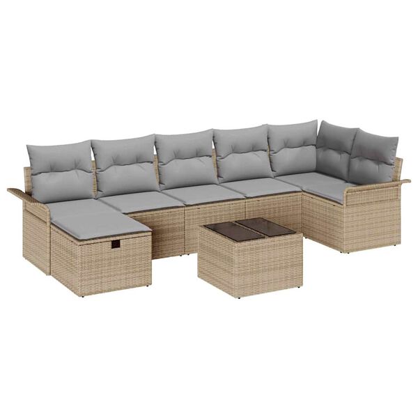 vidaXL Gartensofa-set mit Kissen 8 pcs Beige und Hellgrau Poly-Rattan