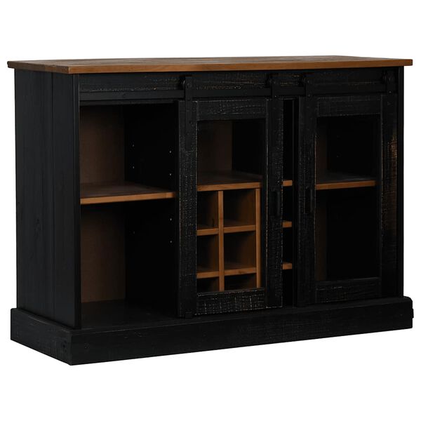 vidaXL Sideboard HALDEN 2 Schiebet&uuml;ren Schwarz 112x40x80 cm Massivholz
