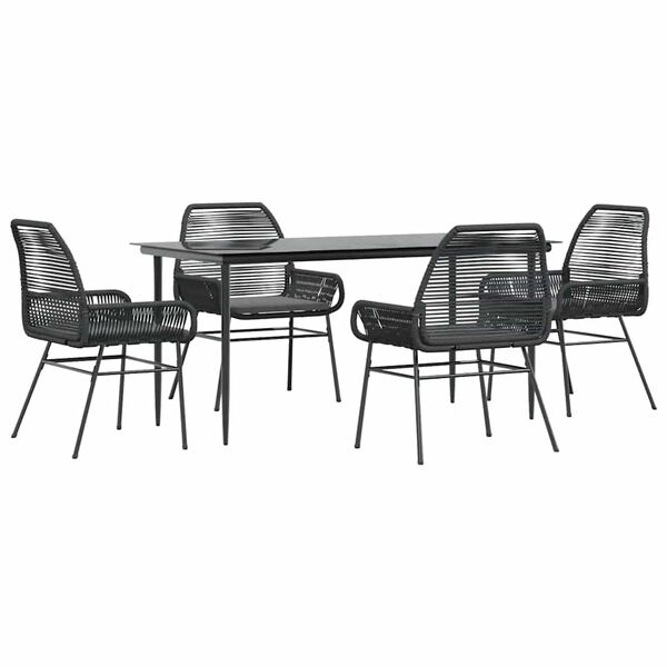 vidaXL 5-tlg. Garten-Essgruppe mit Kissen Schwarz Poly Rattan Glas
