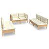 vidaXL 6-tlg. Garten-Lounge-Set mit Creme Kissen Massivholz Kiefer