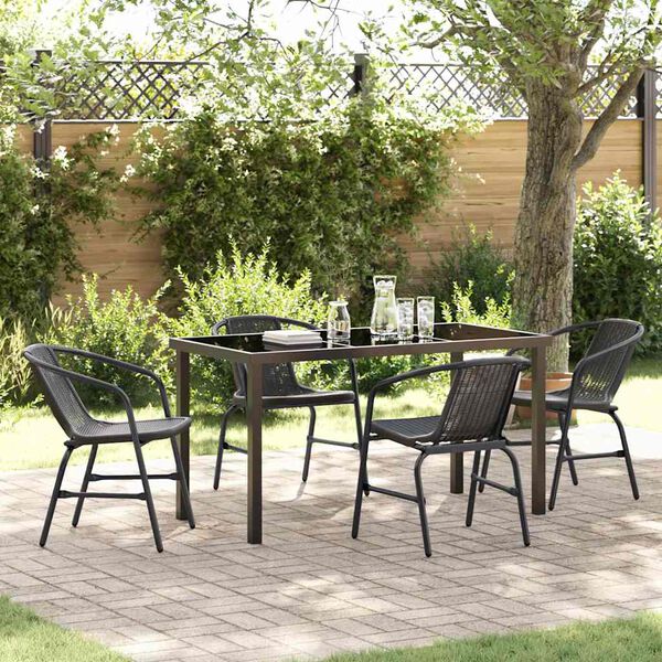 vidaXL Garten Essgruppe 5 pcs Schwarz Pulverbeschichteter Stahl