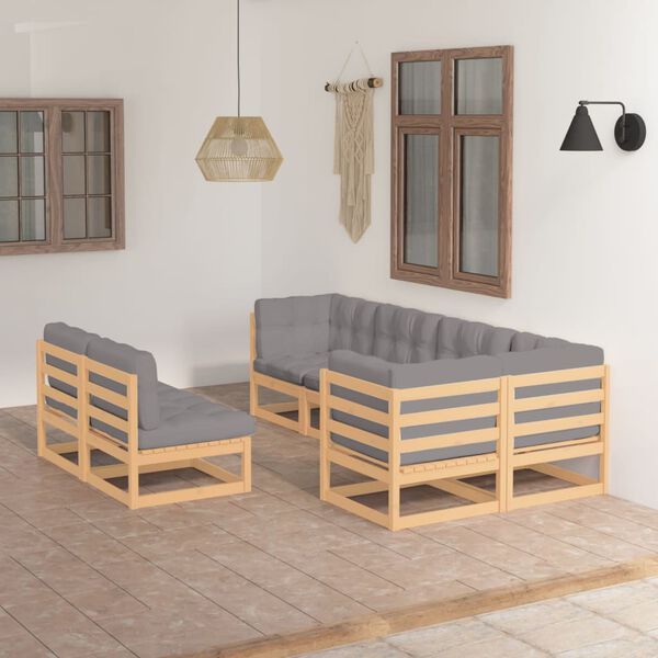 vidaXL 7-tlg. Garten-Lounge-Set mit Kissen Massivholz Kiefer