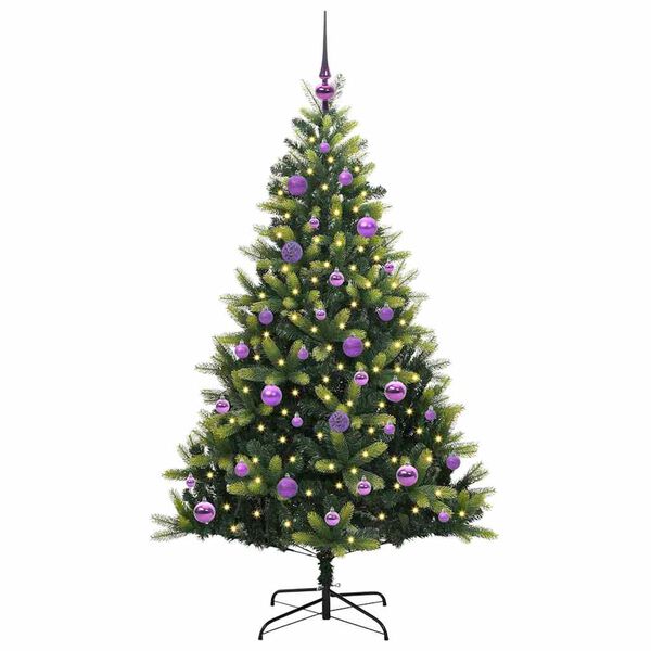 vidaXL K&uuml;nstlicher geflammter Weihnachtsbaum 150 LEDs Gr&uuml;n 150 cm