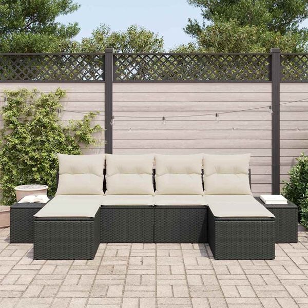 vidaXL Garten-Sofa-Set mit Kissen 4 pcs Schwarz und Creme Poly-Rattan