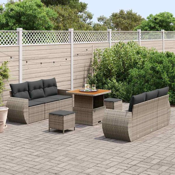 vidaXL Gartensofa-set mit Kissen mit Speicher 9 pcs Grau Poly-Rattan