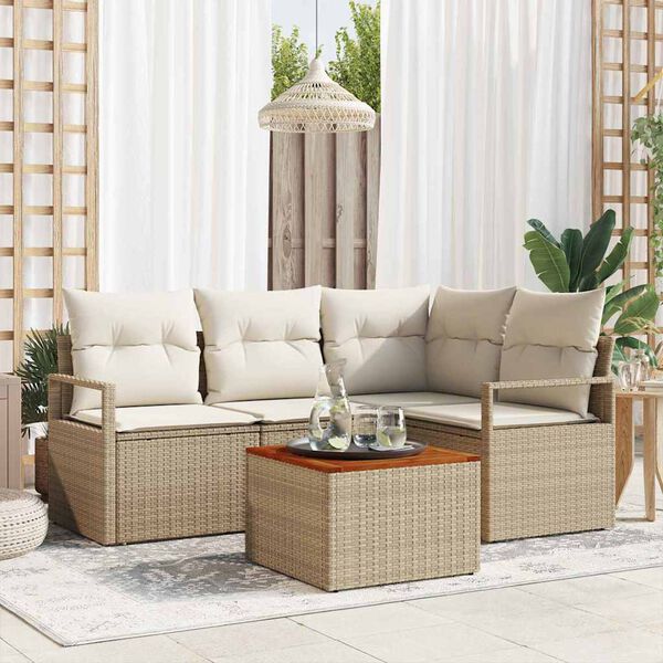 vidaXL Gartensofa-set mit Speicher 5 pcs Beige und Creme Poly-Rattan