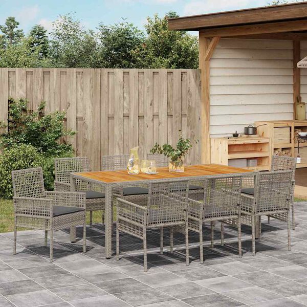 vidaXL Garten Essgruppe 9 pcs Grau Poly-Rattan