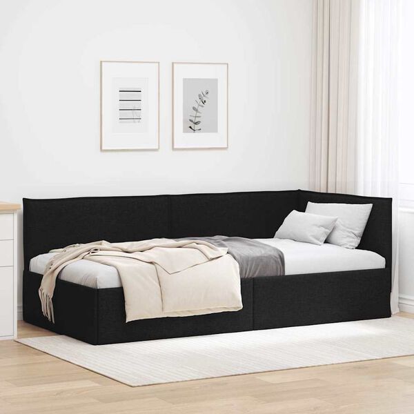 vidaXL Eckbettgestell mit Kopfteil Schwarz 90 x 190 cm Samt