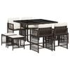 vidaXL 9-tlg. Garten-Essgruppe mit Kissen Braun Poly Rattan