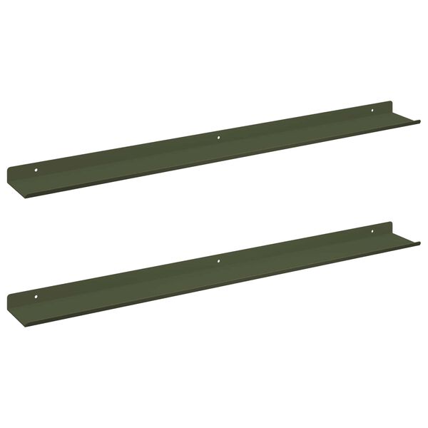 vidaXL Schwebendes Regal 2 pcs Olive Gr&uuml;n 80 x 9 x 2,5 cm Stahl