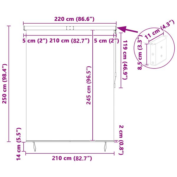 vidaXL Rollo Gestreift Gelb und Blau 200 x 250 cm Stoff und Aluminium