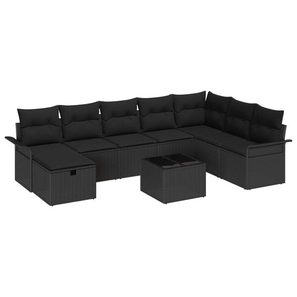 vidaXL Gartensofa-set mit Kissen 9 pcs Schwarz Poly-Rattan