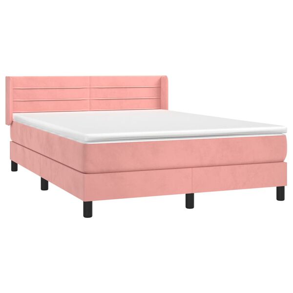 vidaXL Boxspringbett mit Matratze Rosa 140x190 cm Samt
