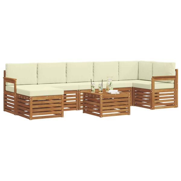 vidaXL Ecksofa Set mit Kissen 8 pcs Natur und Creme Massivholz Akazie
