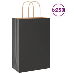 vidaXL Papiertragetaschen 250 Stk. mit Henkeln Schwarz 21x11x31 cm