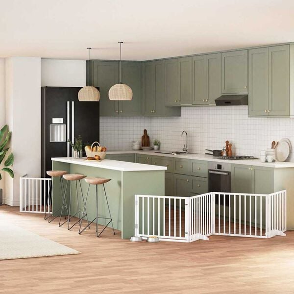 vidaXL 8-tlg. Hundetor mit T&uuml;r Faltbar Wei&szlig; 640 cm Pappelholz