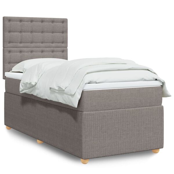 vidaXL Boxspringbett mit Matratze Taupe 90x200 cm Stoff