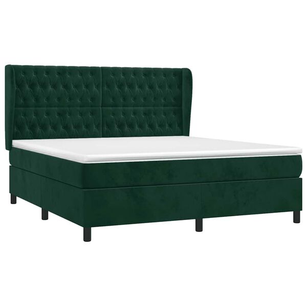 vidaXL Boxspringbett mit Matratze Dunkelgr&uuml;n 180x200 cm Samt