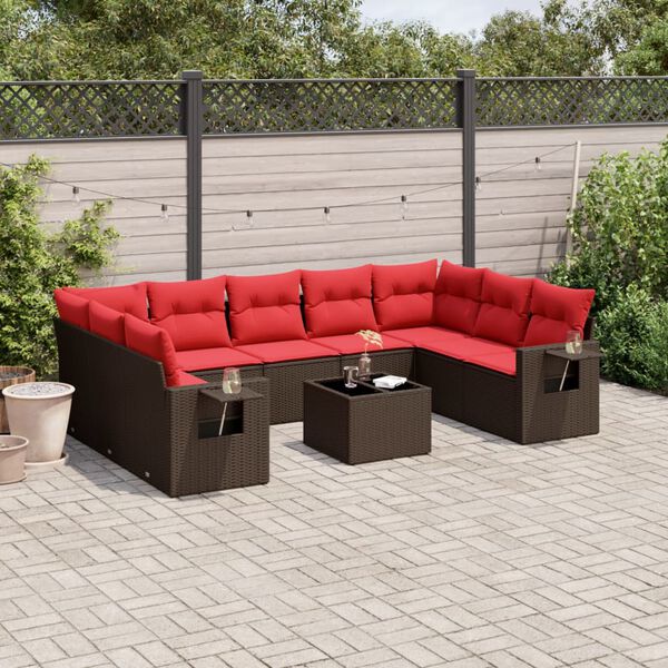 vidaXL 10-teiliges Gartensofa-Set mit Kissen, braun, Polyrattan