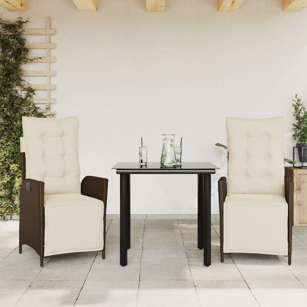 vidaXL 3-tlg. Garten-Essgruppe mit Kissen Braun Poly Rattan