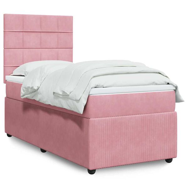 vidaXL Boxspringbett mit Matratze Rosa 90x200 cm Samt
