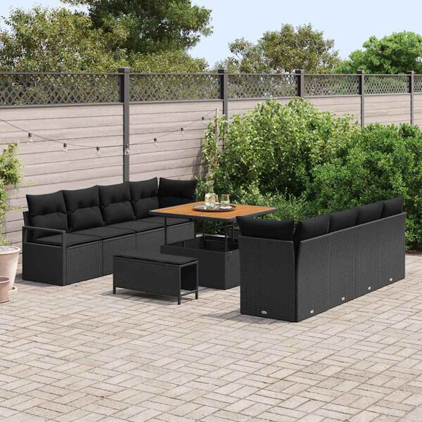 vidaXL Garten-Sofa-Set mit Kissen mit Kissen Schwarz 100 x 100 x 71 cm