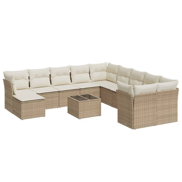 vidaXL 12-tlg. Garten-Sofagarnitur mit Kissen Beige Poly Rattan