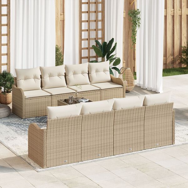 vidaXL Garten-Sofa-Set mit Kissen mit Speicher 9 pcs Beige und Creme
