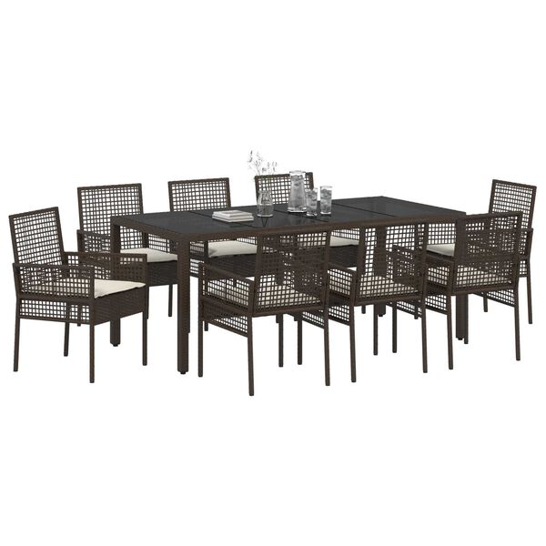vidaXL Garten Essgruppe 9 pcs Braun Poly-Rattan