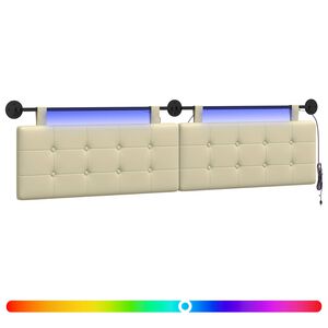 vidaXL H&auml;ngendes Kopfteil Mit LED Licht Creme Kunstleder
