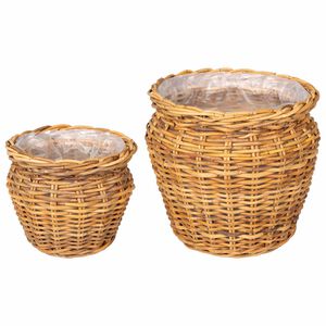 vidaXL Blumentopfkorb mit Speicher GENDT 2 stk. Naturbraun Kubu Rattan