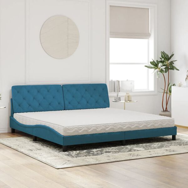 vidaXL Bett mit Matratze Blau 200x200 cm Samt