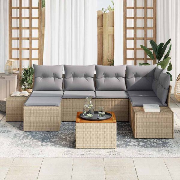 vidaXL Gartensofa-set mit Kissen 7 pcs Beige Poly-Rattan