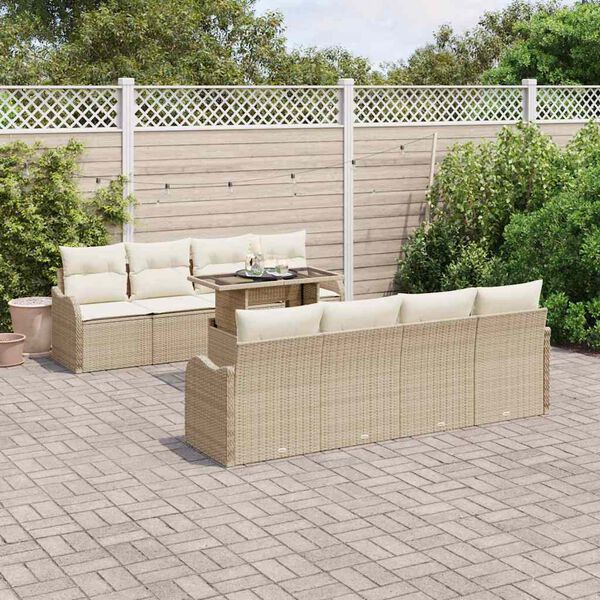 vidaXL Garten-Sofa-Set mit Kissen mit Speicher 9 pcs Beige Poly Rattan