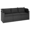 vidaXL 3-Sitzer-Gartensofa mit Dach und Fu&szlig;hocker Schwarz Poly Rattan