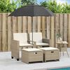 vidaXL Gartensofa 2-Sitzer Sonnenschirm und Hocker Beige Poly-Rattan