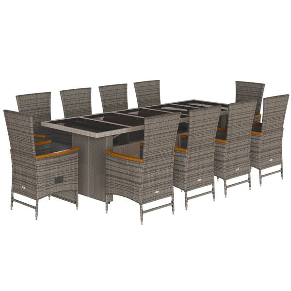 vidaXL 11-tlg. Garten-Essgruppe mit Kissen Grau Poly Rattan