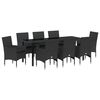 vidaXL Garten Essgruppe mit Kissen 9 pcs Schwarz Poly-Rattan