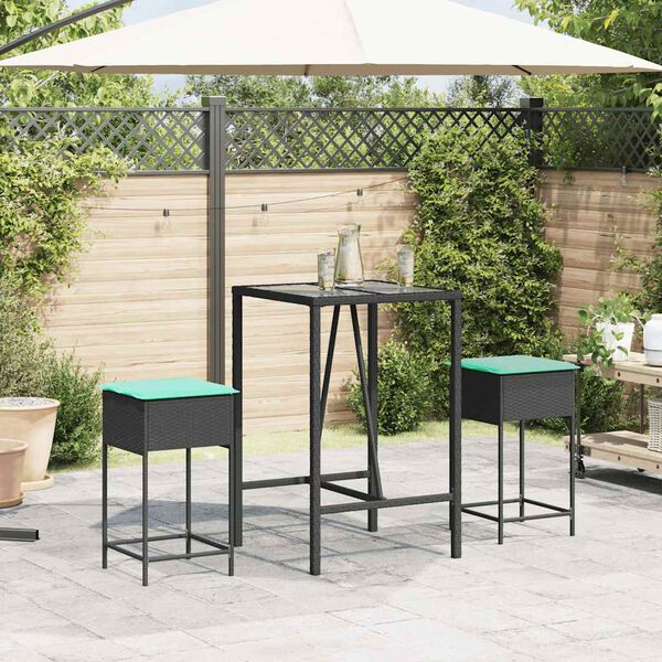 vidaXL Garten-Barhocker mit Kissen 2 Stk. Schwarz Poly Rattan