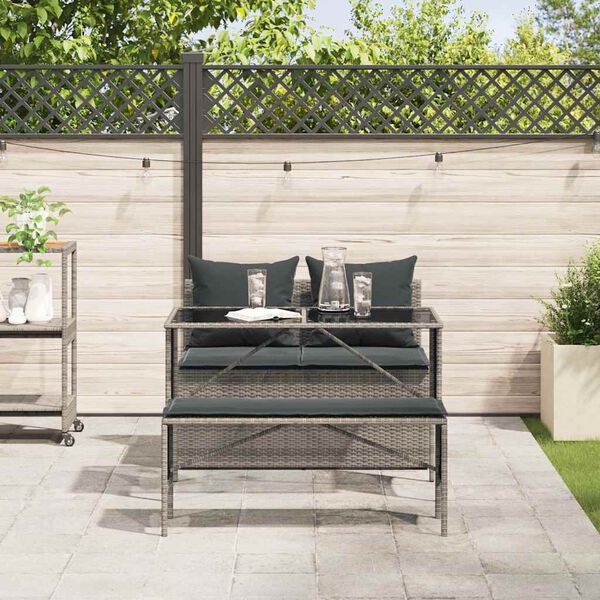 vidaXL 3-tlg. Garten-Essgruppe mit Kissen Grau Poly Rattan