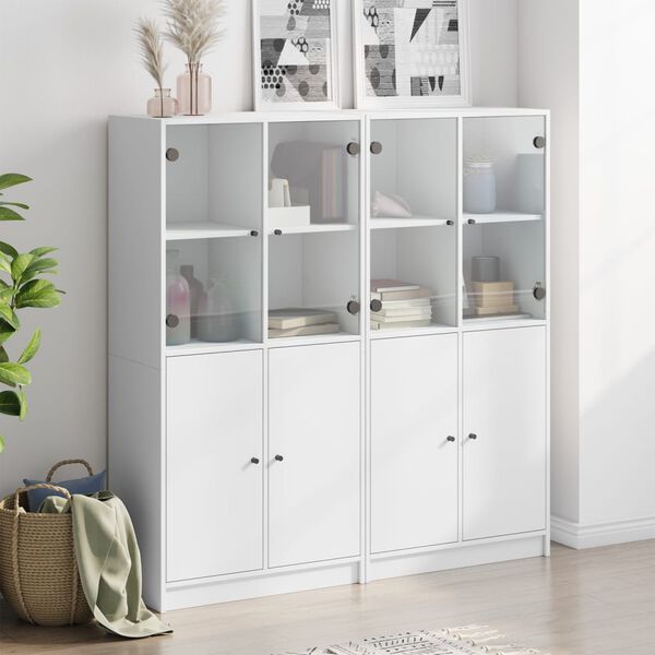 vidaXL Bücherschrank mit Türen Weiß 136x37x142 cm Holzwerkstoff