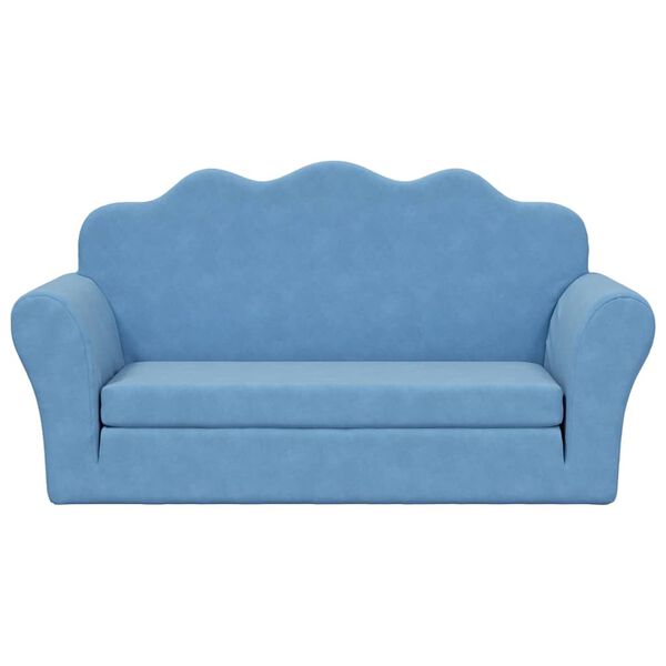 vidaXL Kinder-Schlafsofa 2-Sitzer Blau Weicher Plüsch