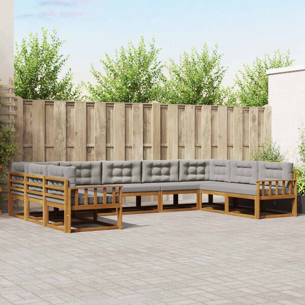vidaXL Outdoor-Sofagarnitur mit Kissen 9 pcs Nat&uuml;rlich und Hellgrau